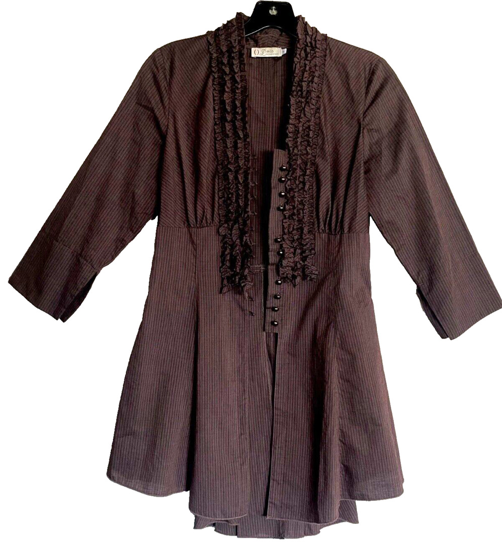 DECA Paris Striped Ruffled Purple Top / Jacket / Duster / Dress Peplum Sz 1 S